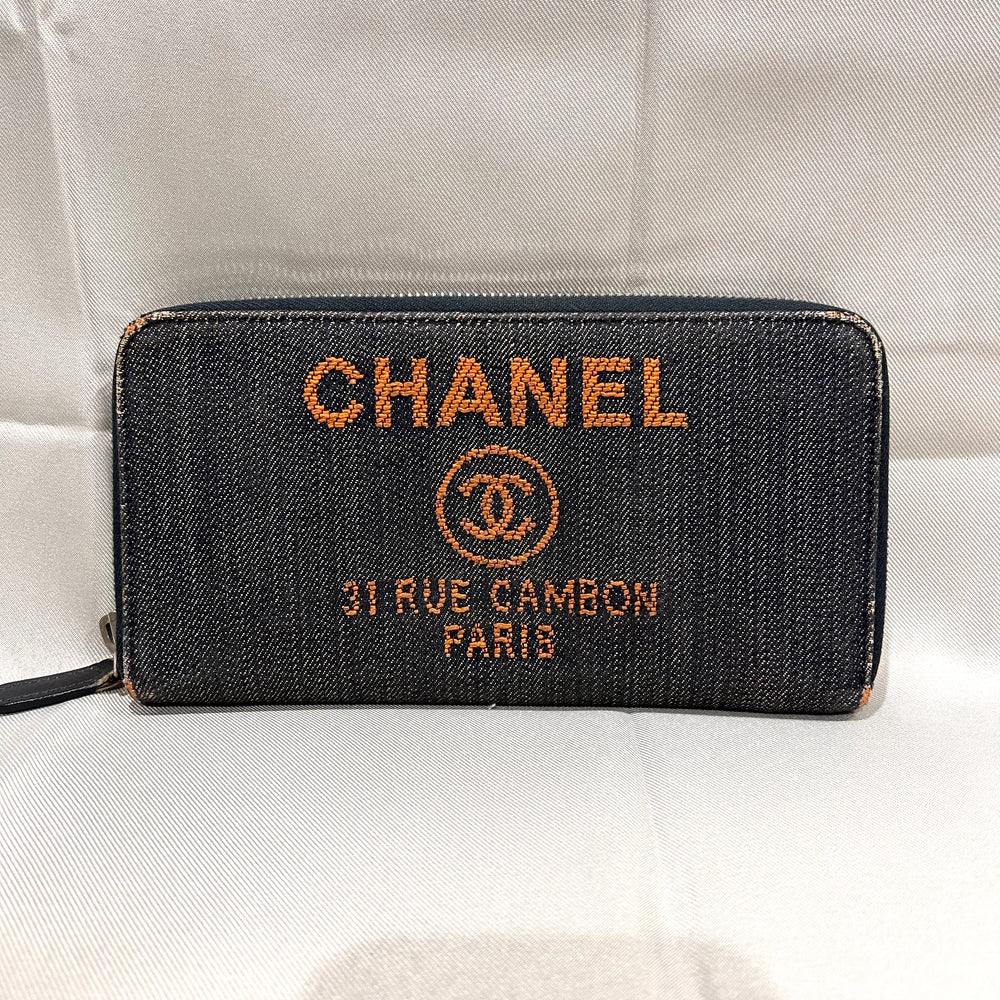 美品 CHANEL シャネル ドーヴィル 長財布 ジッピーウォレット デニム レディース