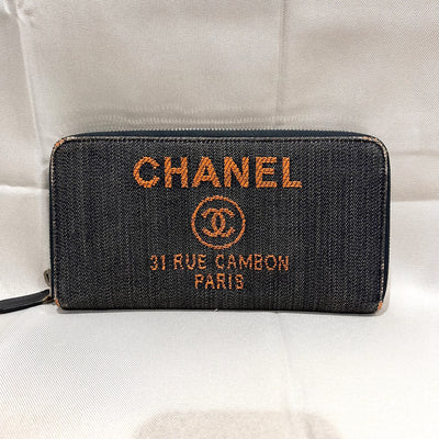 美品 CHANEL シャネル ドーヴィル 長財布 ジッピーウォレット デニム レディース