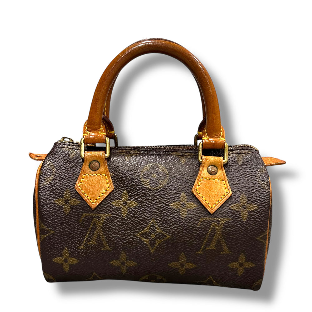 LOUISVUITTON ヴィトン ミニスピーディ モノグラム ハンドバッグ ブラウン ヌメ革