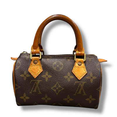 LOUISVUITTON ヴィトン ミニスピーディ モノグラム ハンドバッグ ブラウン ヌメ革