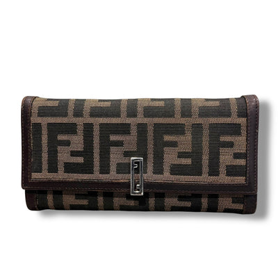 美品 FENDI フェンディ ズッカ柄 長財布 二つ折り キャンバス×レザー