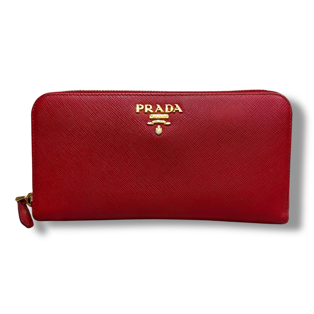 極美品 PRADA プラダ サフィアーノ 長財布 ジッピー レッド レディース