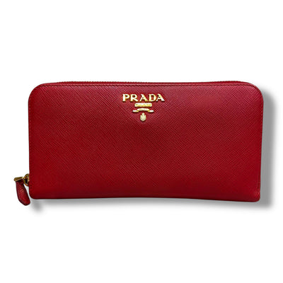 極美品 PRADA プラダ サフィアーノ 長財布 ジッピー レッド レディース