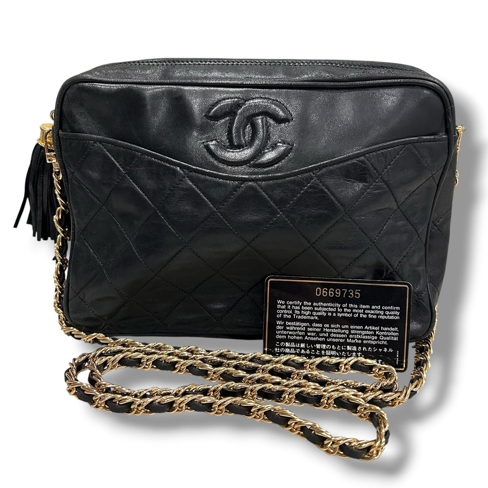 CHANEL シャネル マトラッセ フリンジ チェーンショルダーバッグ ブラック ココマーク レディース